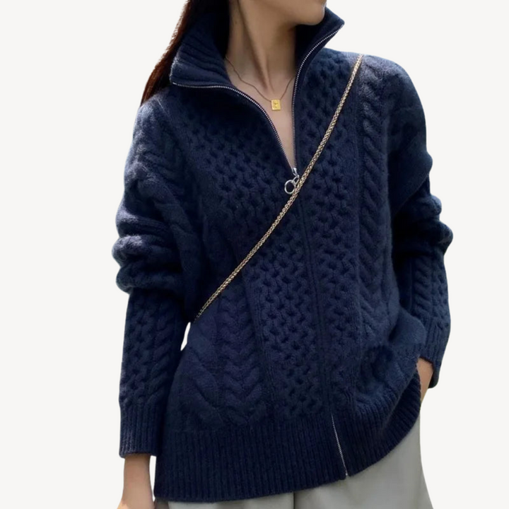 Cable Knit Zip-Up Sweater for Women | Loravelle