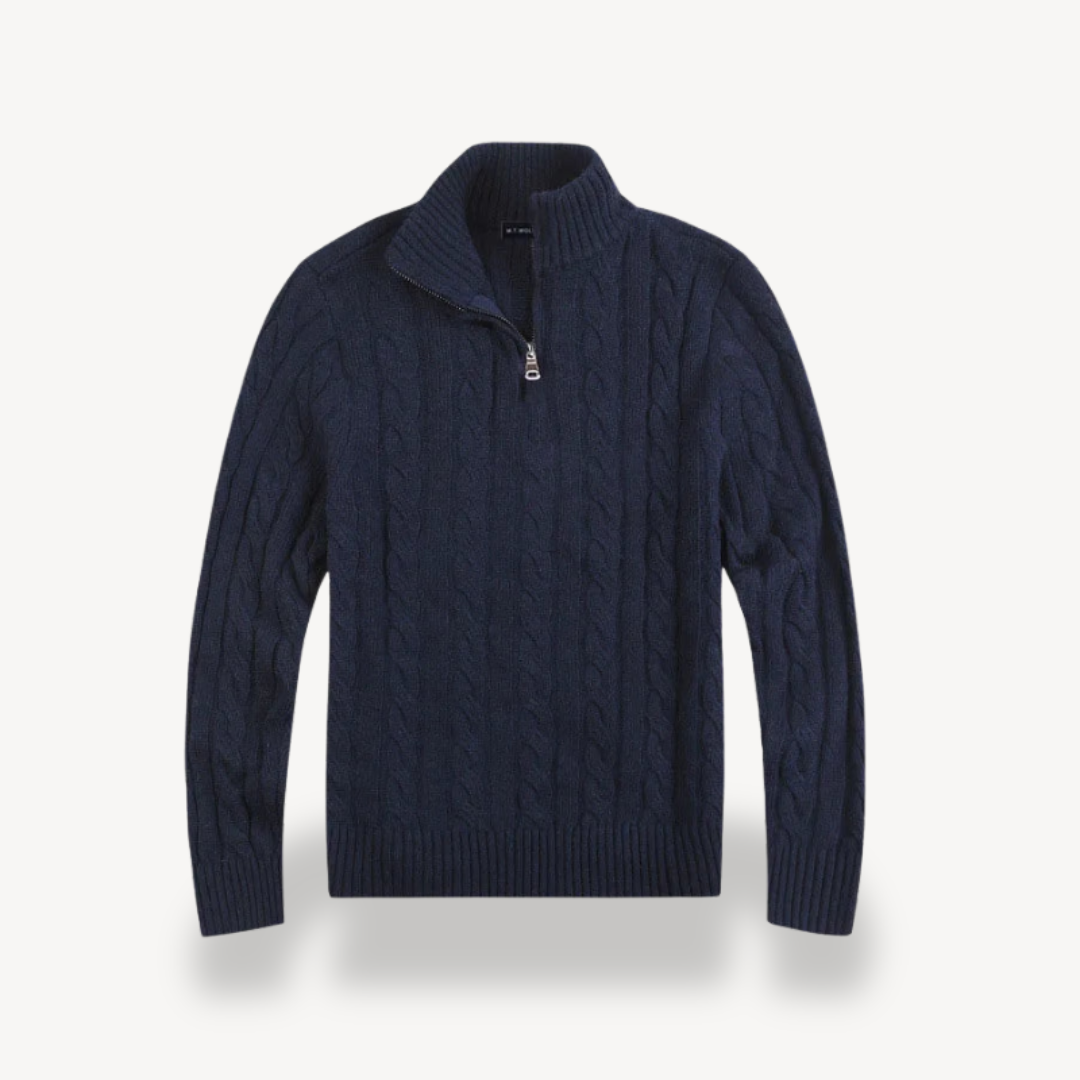 Men’s Wool Cable Knit Quarter-Zip Sweater | Loravelle