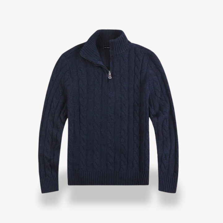 Men’s Wool Cable Knit Quarter-Zip Sweater | Loravelle