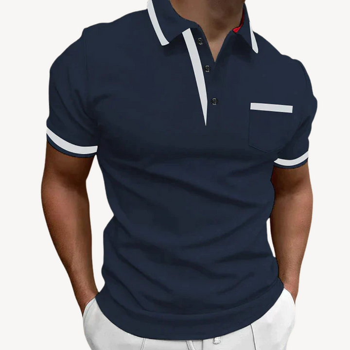 Men's Blue Cotton Blend Polo Shirt | Loravelle