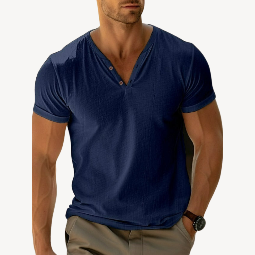 Men’s V-Neck Henley T-Shirt – Cotton Casual Shirt | Loravelle