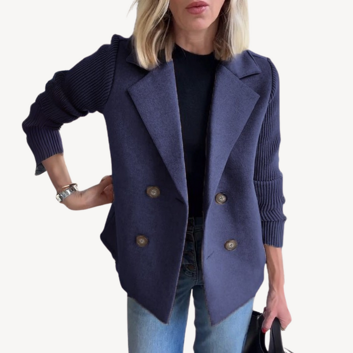 Women's Wool Blend Double-Breasted Knit Blazer | Loravelle