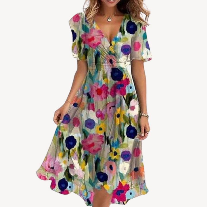 Loravelle | Women's Chiffon Floral Dress – Elegant Midi