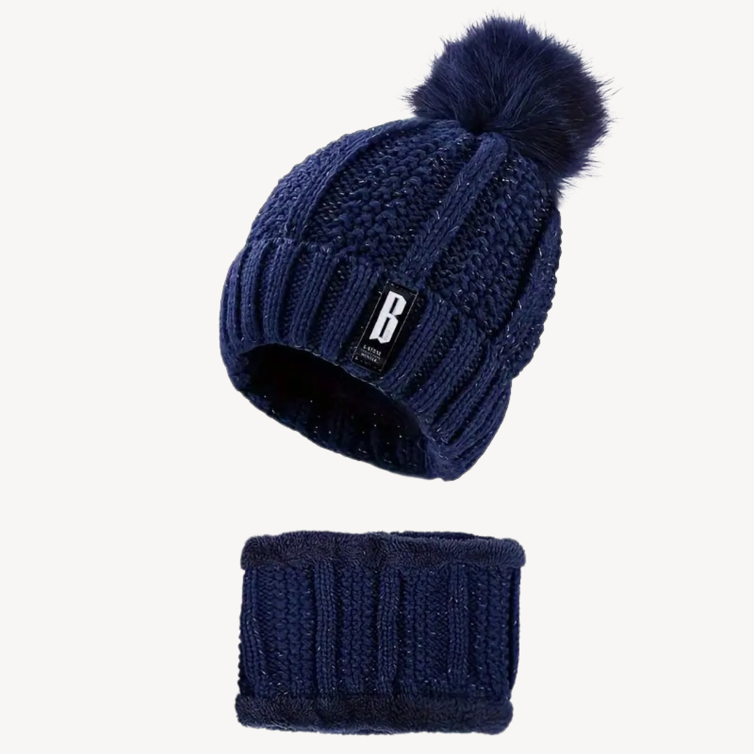Knitted Pom Pom Beanie & Scarf Set for Women Soft Wool | Loravelle