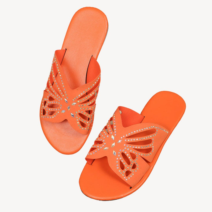 Women's Orthopedic Rhinestone Butterfly Flat Sandals | Loravelle