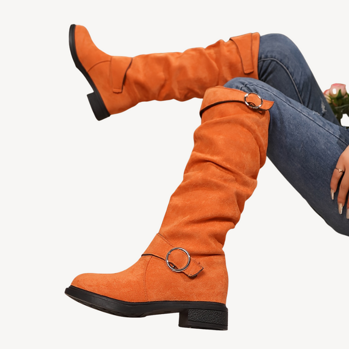Orthopedic Knee-High Slouch Boots with Buckle | Loravelle