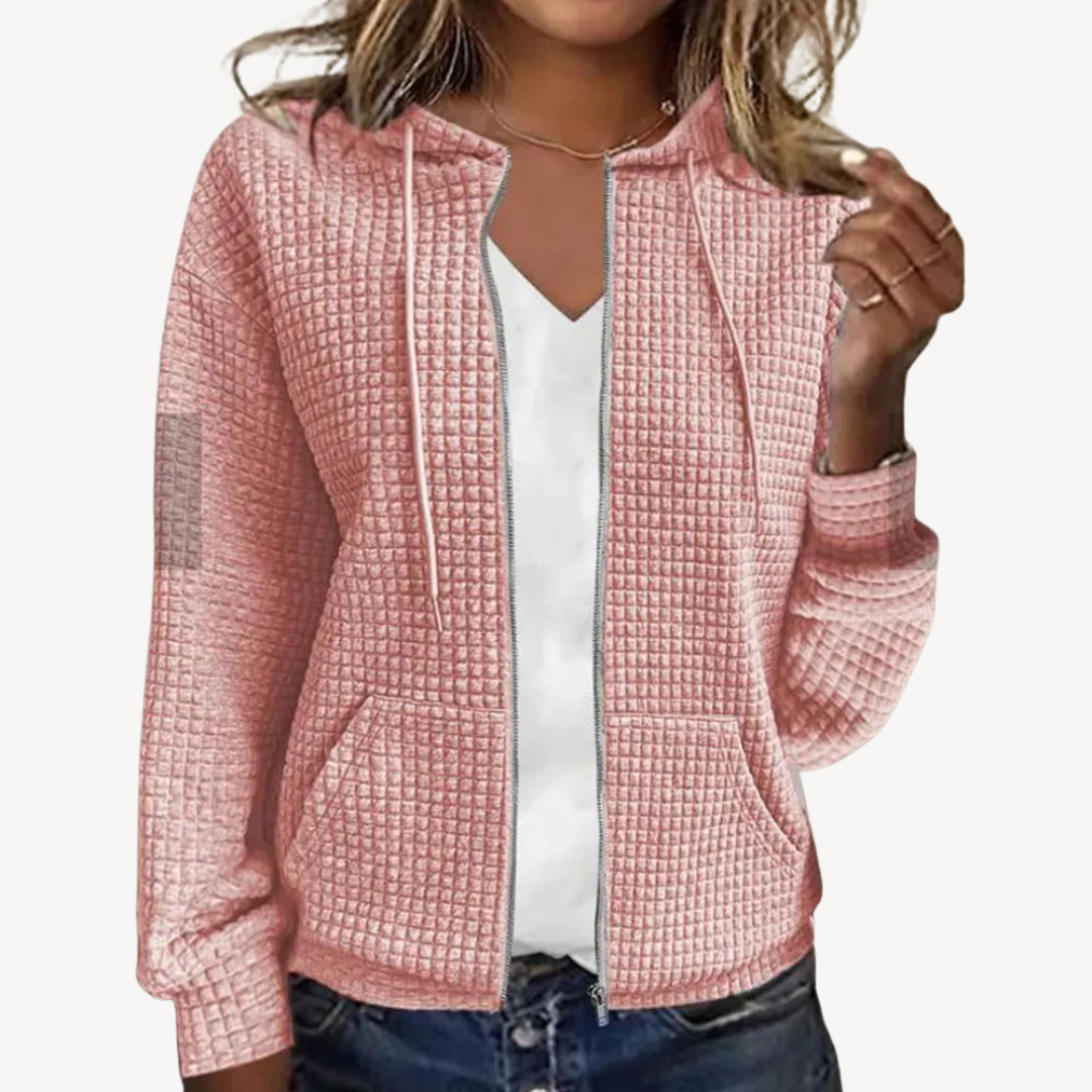 Waffle Knit Zipper with Hoodie for Women | Loravelle