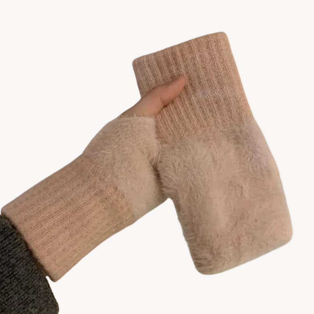 Women's Fuzzy Fingerless Gloves | Loravelle