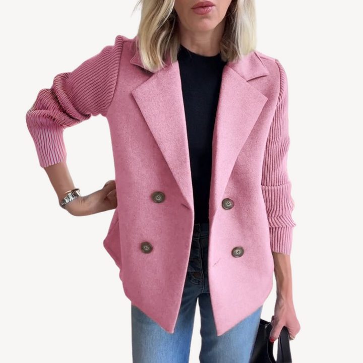 Women's Wool Blend Double-Breasted Knit Blazer | Loravelle
