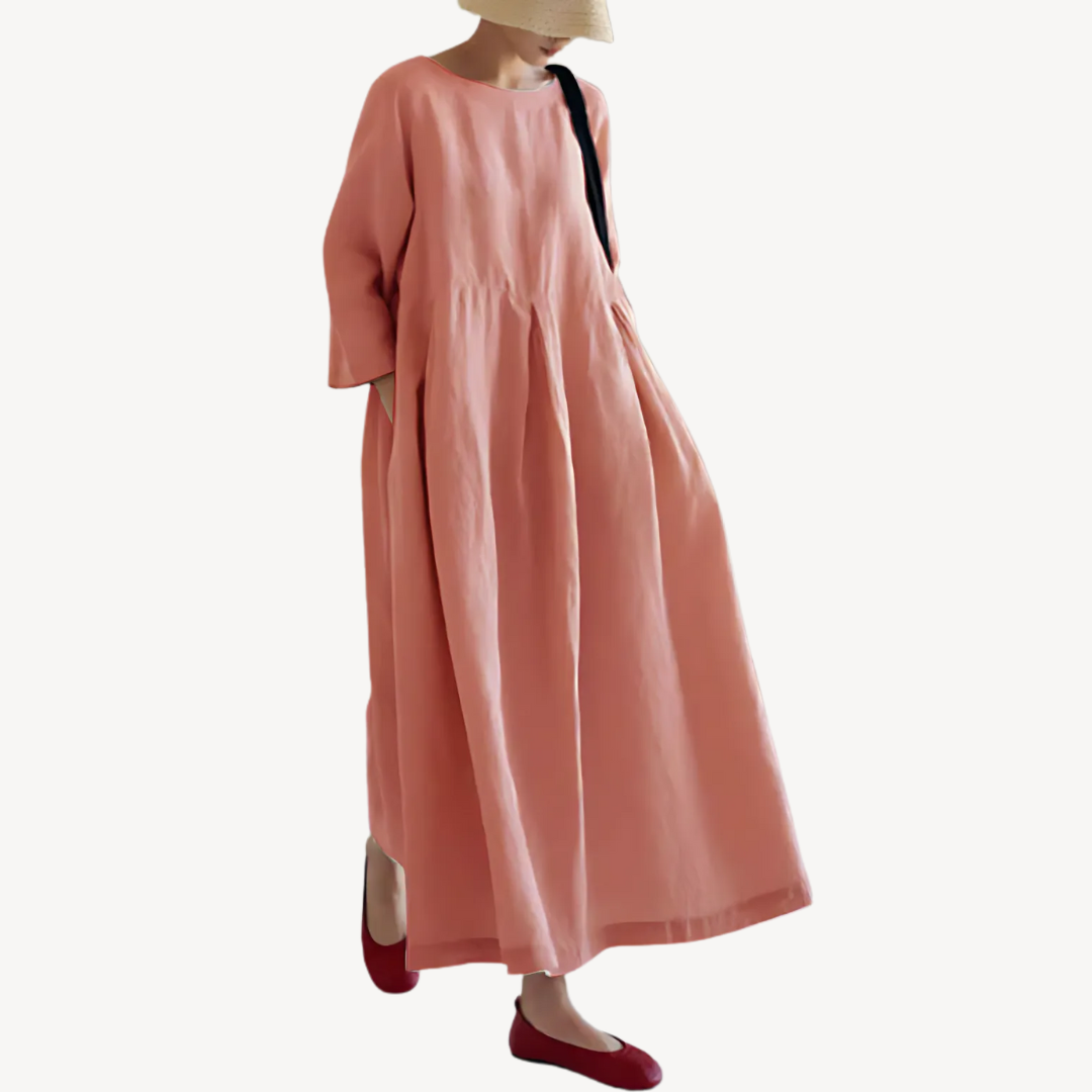 Casual Loose Linen Maxi Dress with Pockets | Loravelle