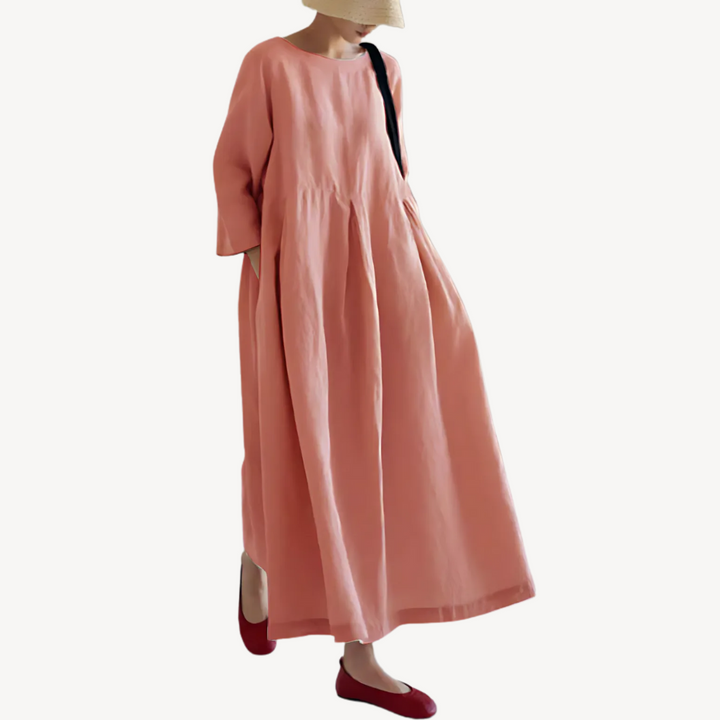 Casual Loose Linen Maxi Dress with Pockets | Loravelle