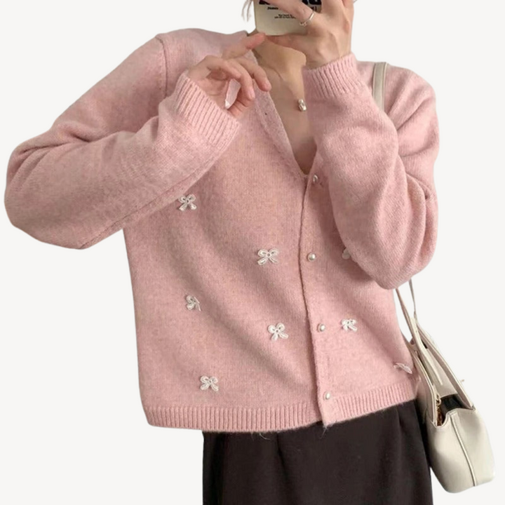 Women’s Embroidered Bow Cardigan | Loravelle