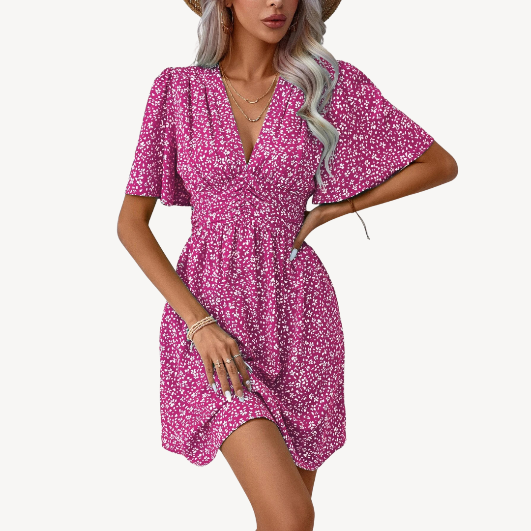 Women's V-Neck Short Sleeve Floral Summer Dress Casual | Loravelle