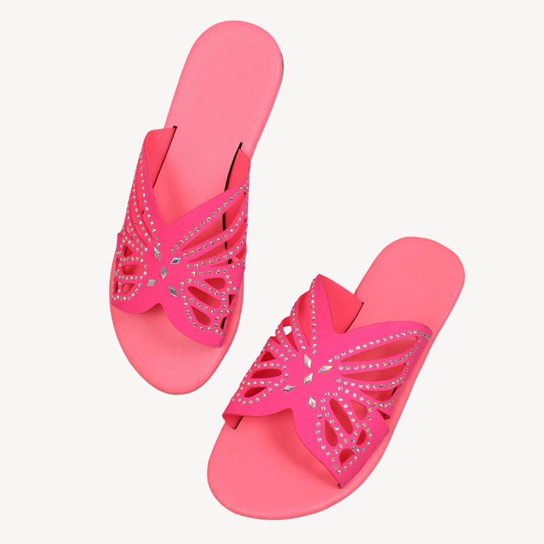 Women's Orthopedic Rhinestone Butterfly Flat Sandals | Loravelle