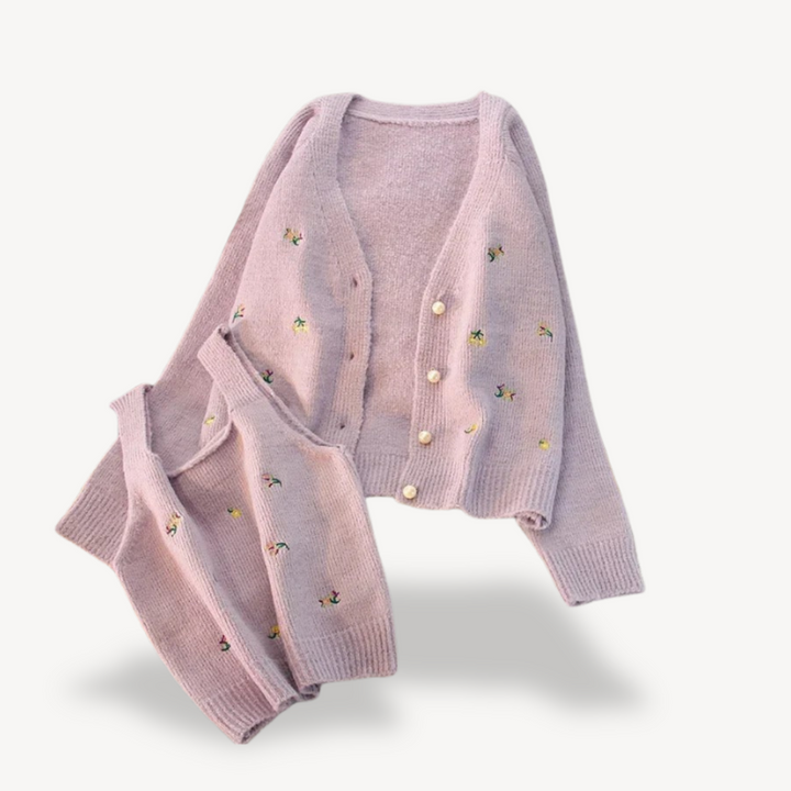 Women’s Floral Embroidered Cardigan and Tank Top Set | Loravelle