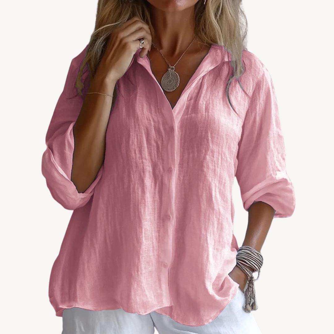 Women's Linen Blend Button-Up Shirt | Loravelle