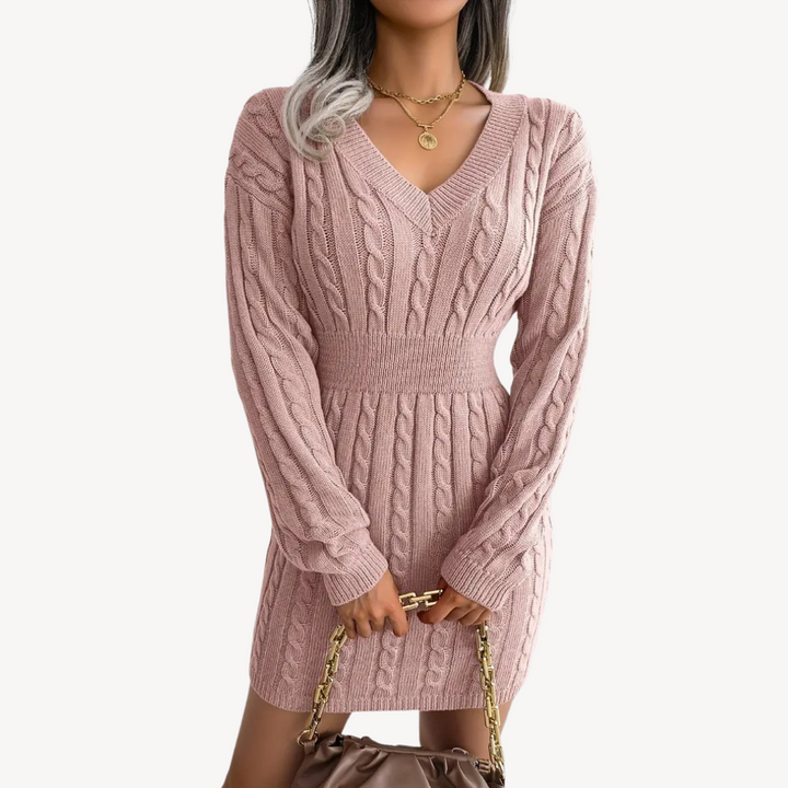 Cable Knit V-Neck Dress | Loravelle