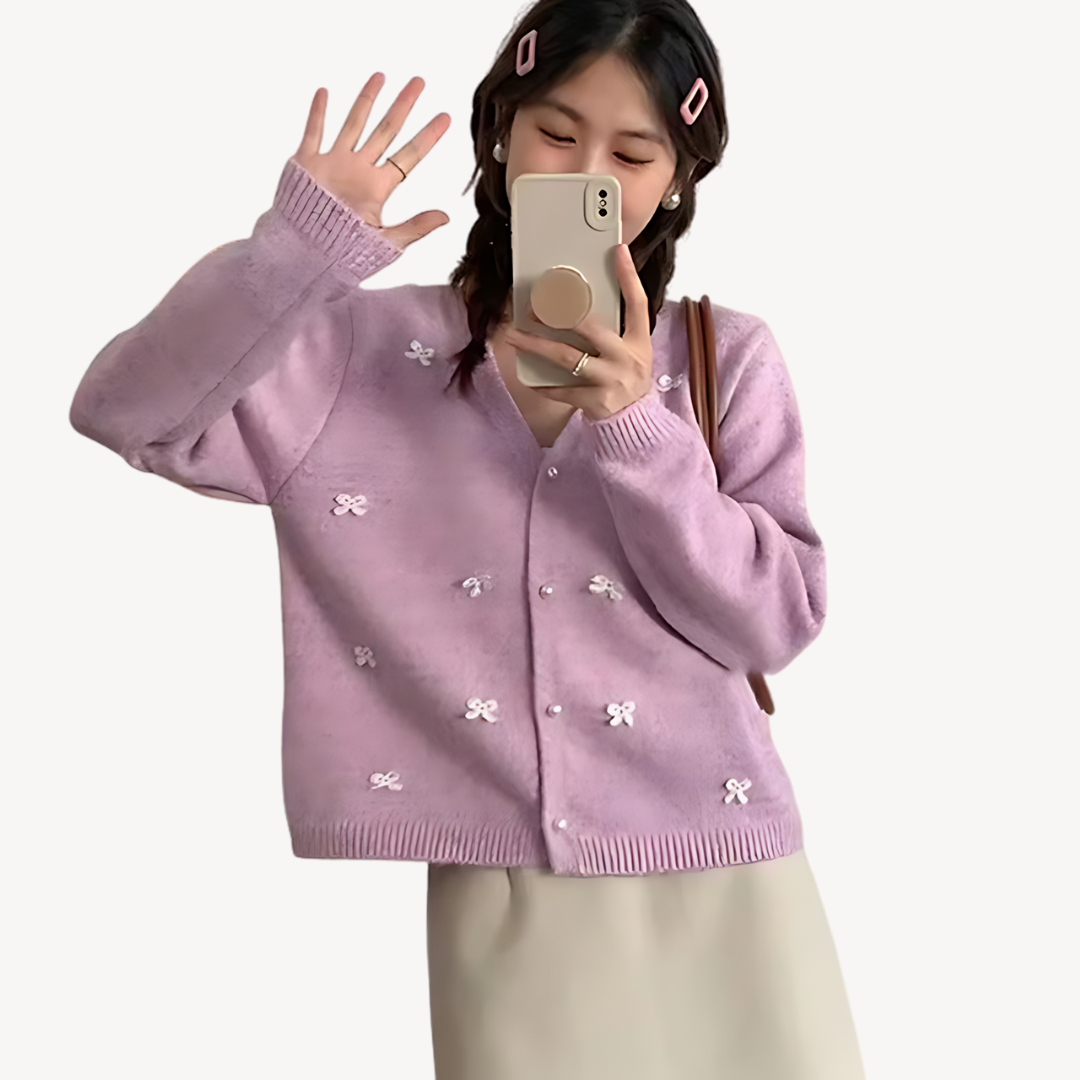 Women’s Embroidered Bow Cardigan | Loravelle