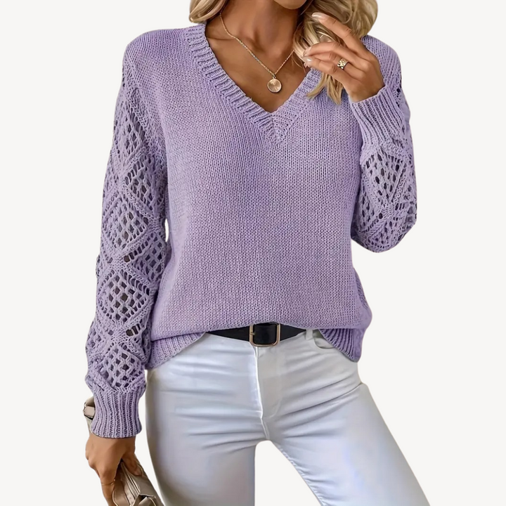 Women's V-Neck Crochet Sweater | Loravelle