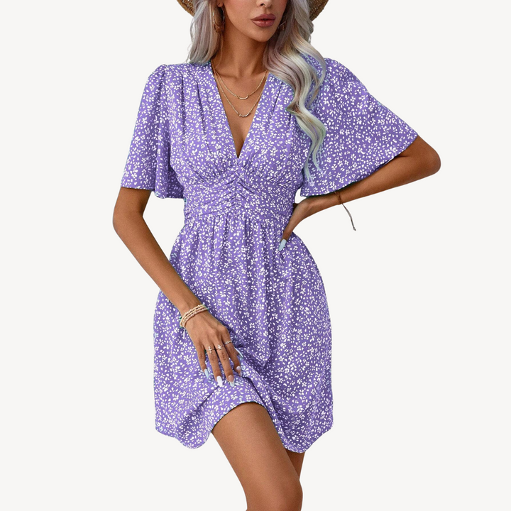 Women's V-Neck Short Sleeve Floral Summer Dress Casual | Loravelle