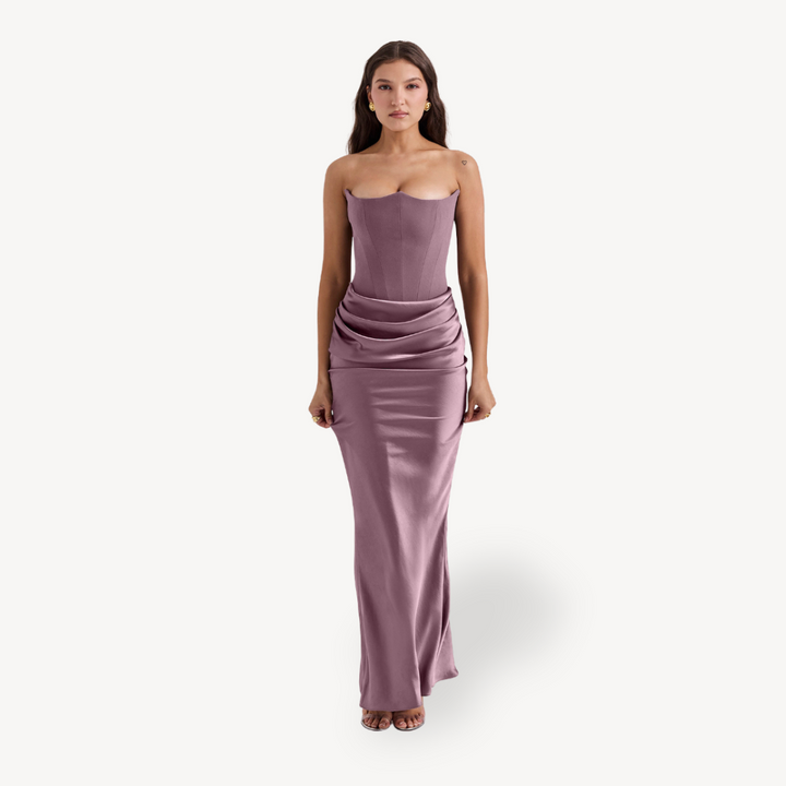Women’s Strapless Satin Corset Maxi Dress – Formal Gown in Multiple Colors | Loravelle