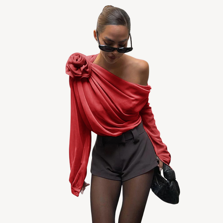 Women’s One-Shoulder Floral Rose Drape Top | Loravelle