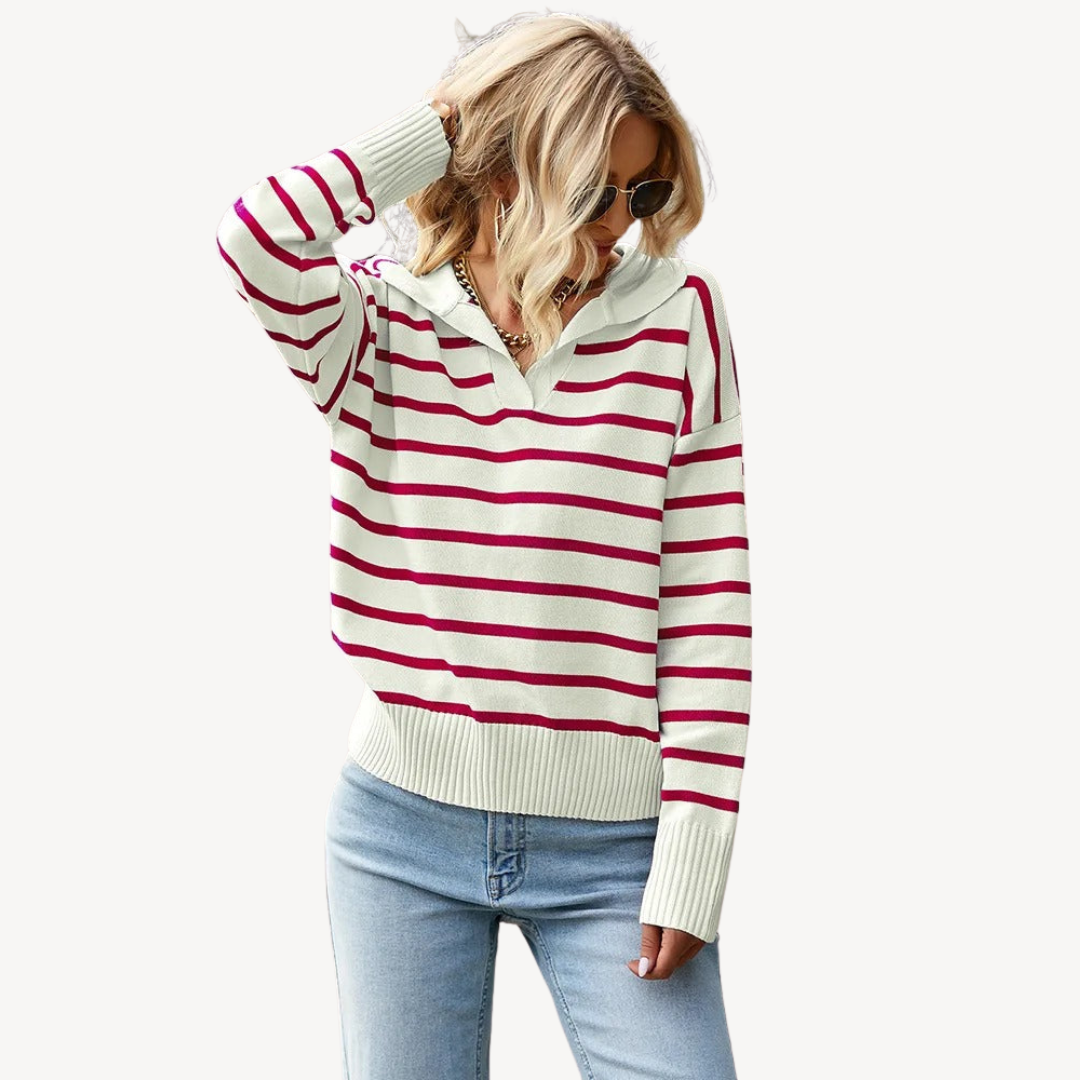 Striped Polo Knit Sweater for Women | Loravelle