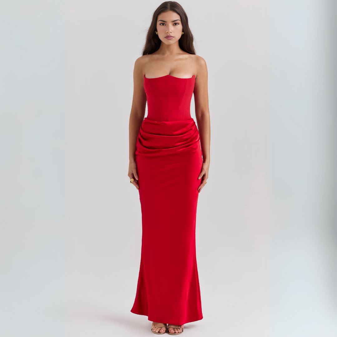 Satin Strapless Corset Maxi Dress Women | Loravelle
