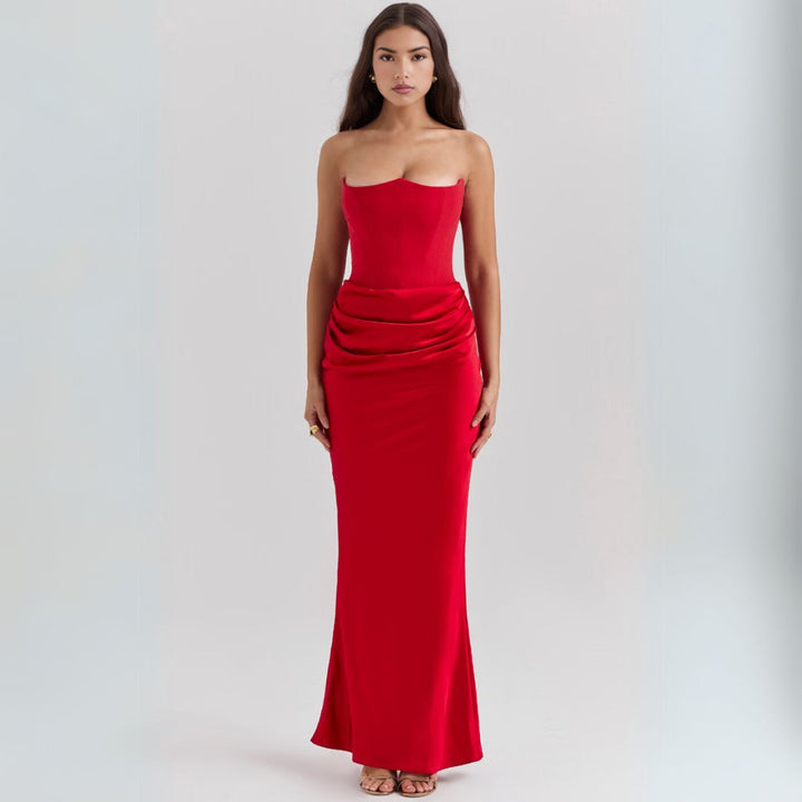 Satin Strapless Corset Maxi Dress Women | Loravelle