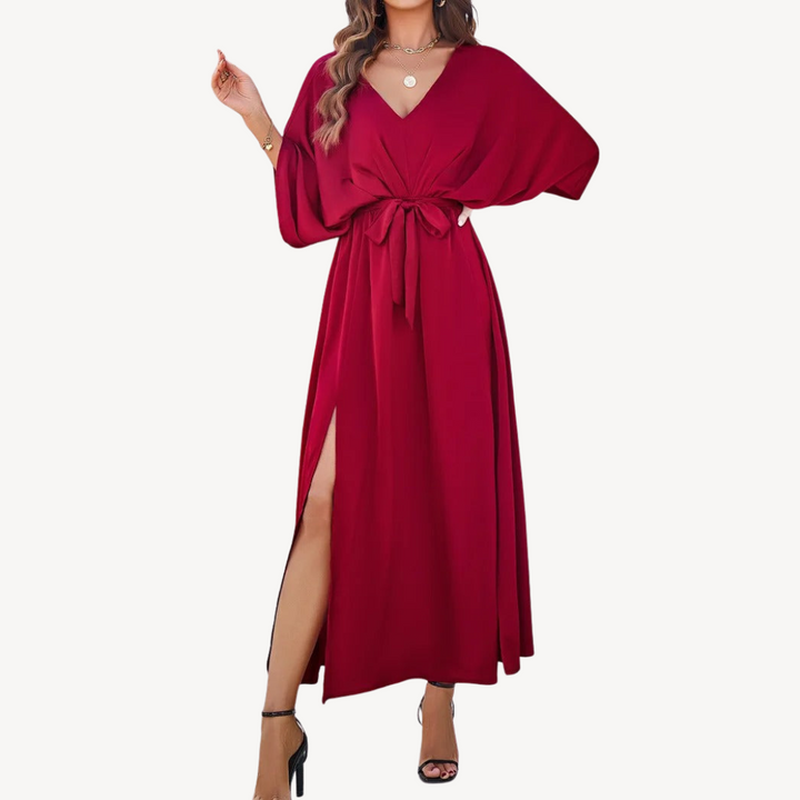 V-Neck Belted Maxi Dress | Loravelle