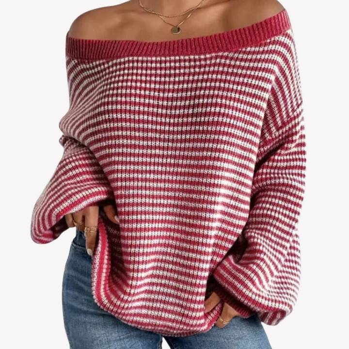 Striped Off-Shoulder Knit Sweater for Women | Loravelle