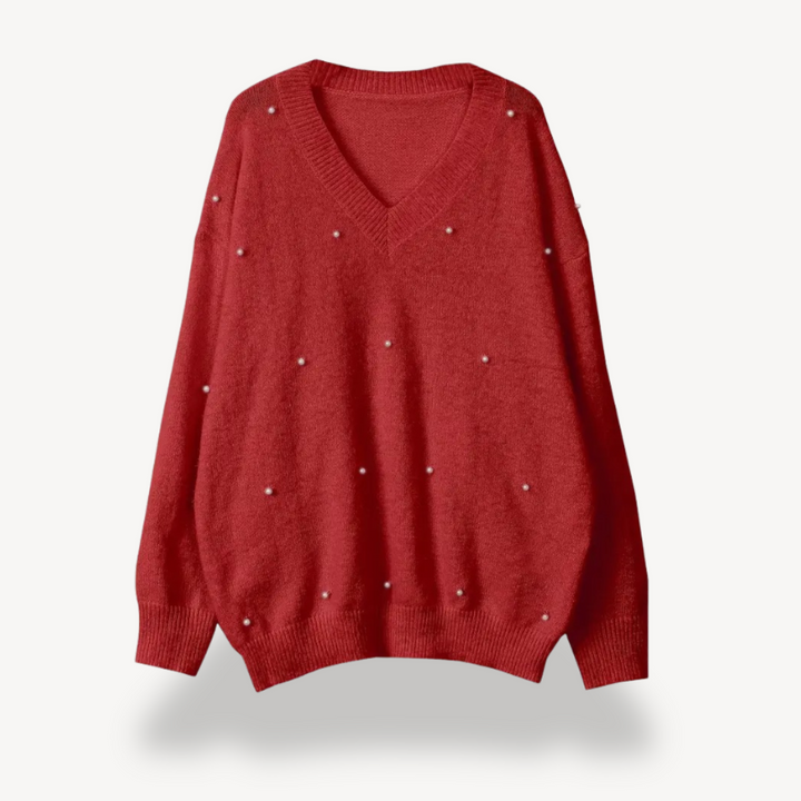 Pearl Detail V-Neck Sweater for Women | Loravelle