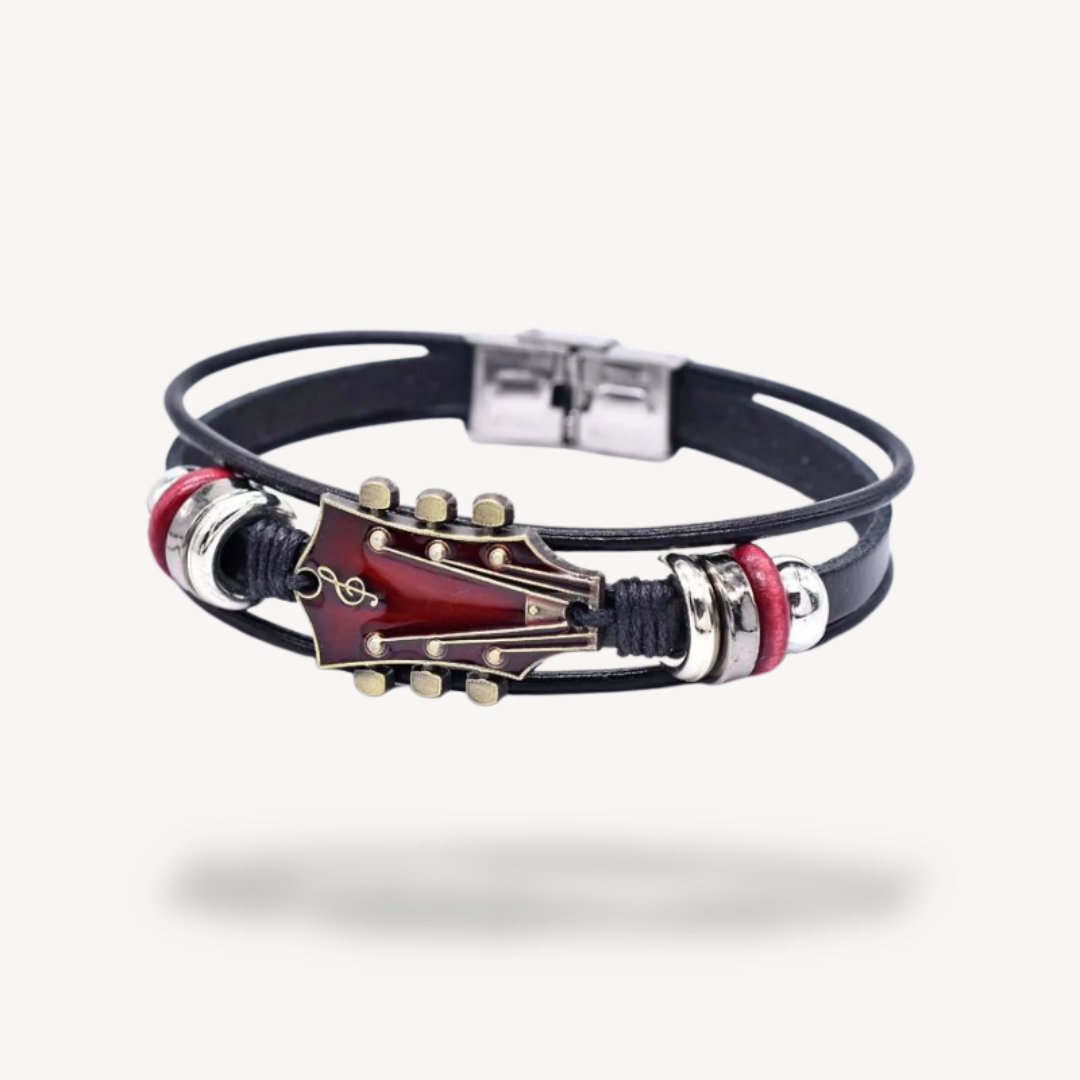 Men’s Guitar Design Leather Bracelet | Loravelle