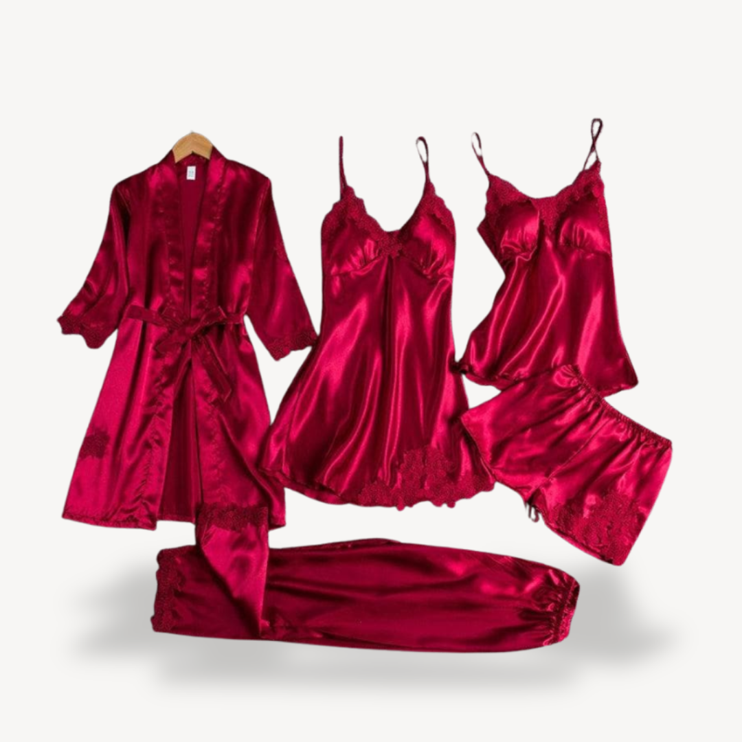 Lace Satin Lingerie Set with Robe | Loravelle