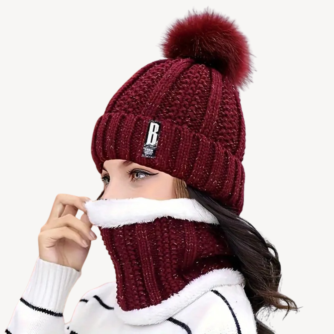 Knitted Pom Pom Beanie & Scarf Set for Women Soft Wool | Loravelle