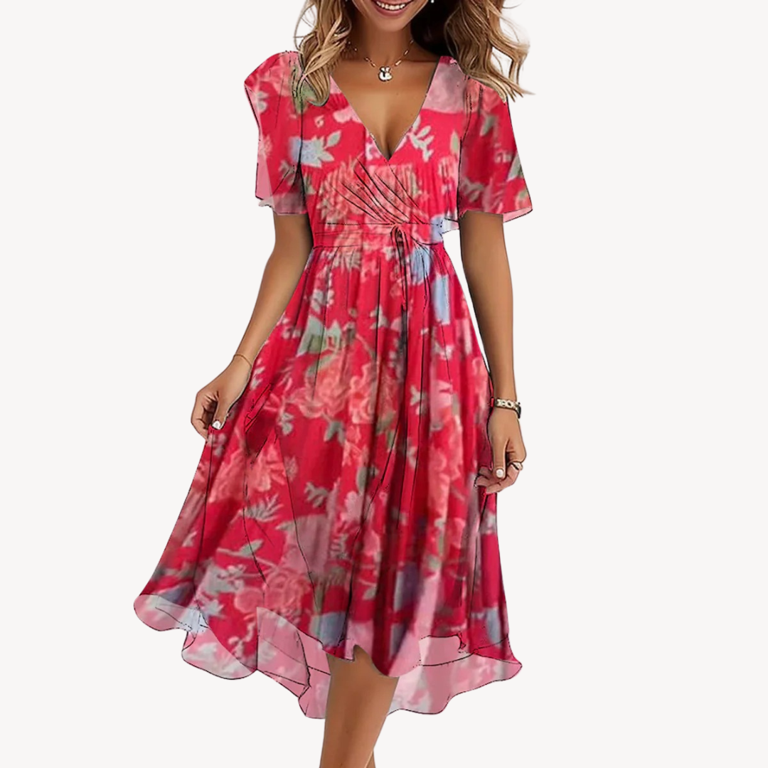 Loravelle | Women's Chiffon Floral Dress – Elegant Midi