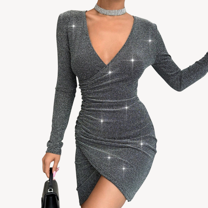 Loravelle | Women's Glitter Ruched Bodycon Mini Dress