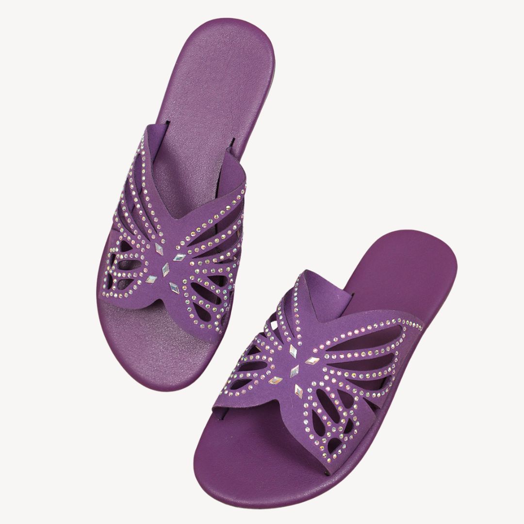 Women's Orthopedic Rhinestone Butterfly Flat Sandals | Loravelle