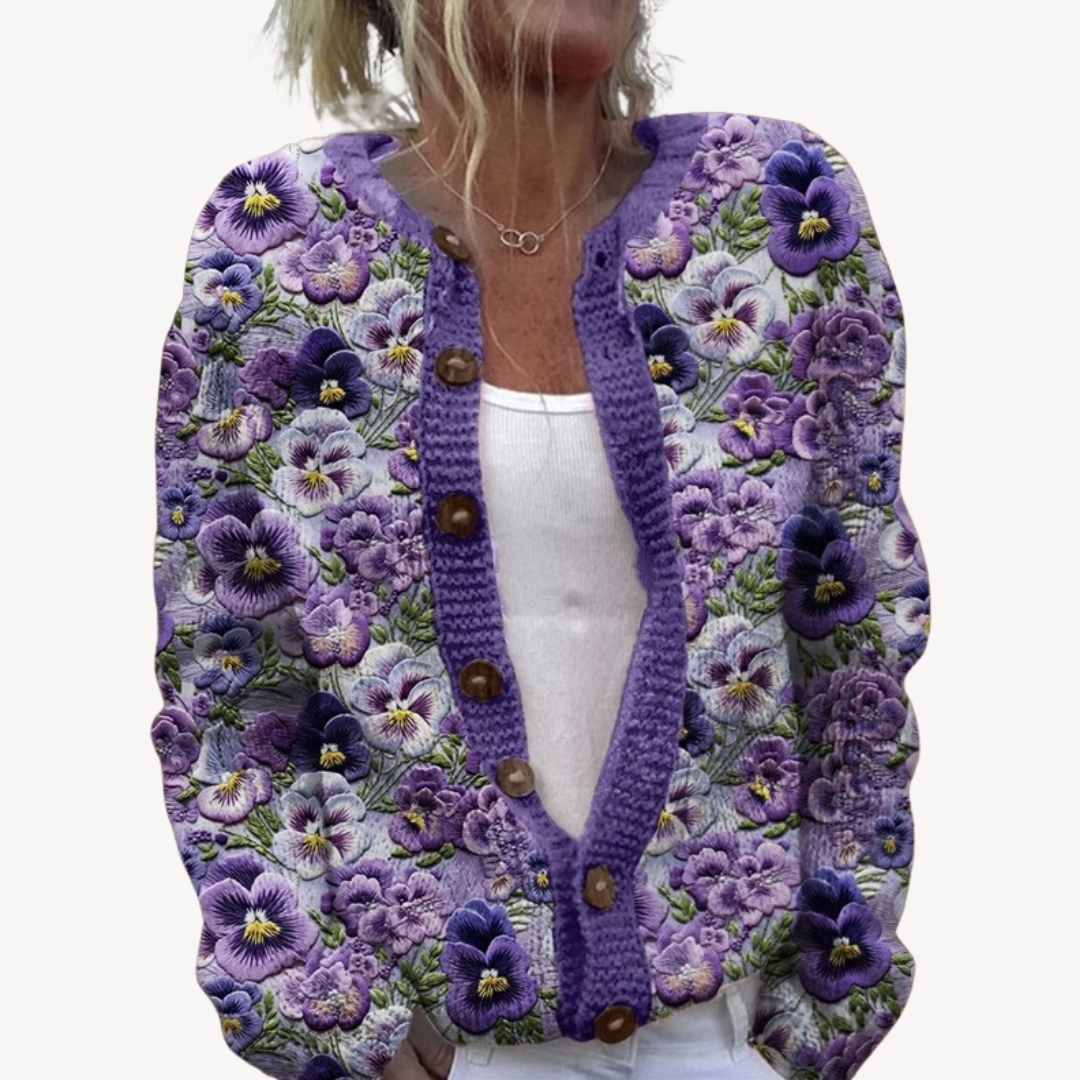 Women's Floral Embroidered Cardigan | Loravelle