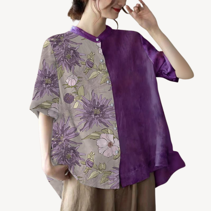 Women's Floral Linen Blend Button Shirt | Loravelle