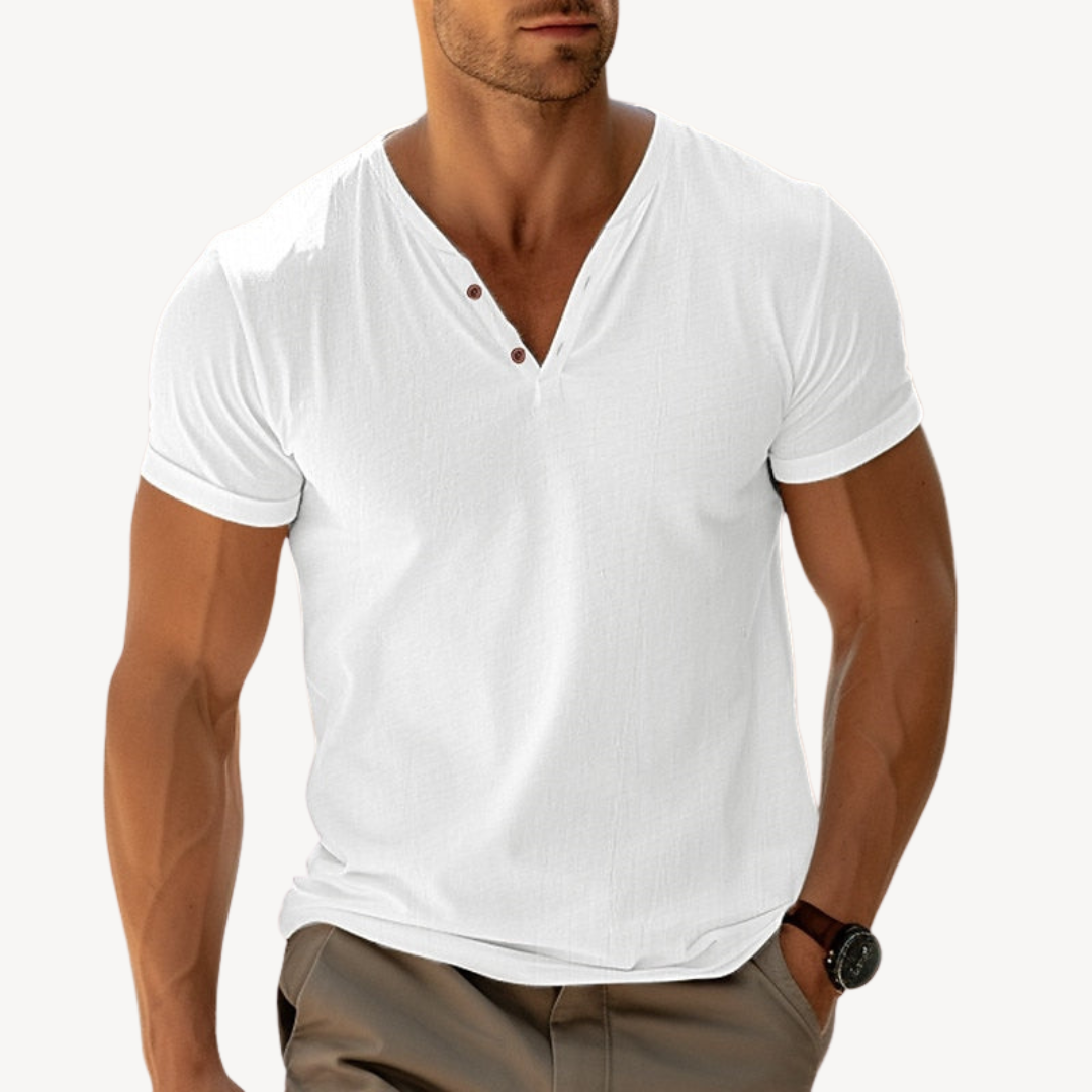 Men’s V-Neck Henley T-Shirt – Cotton Casual Shirt | Loravelle