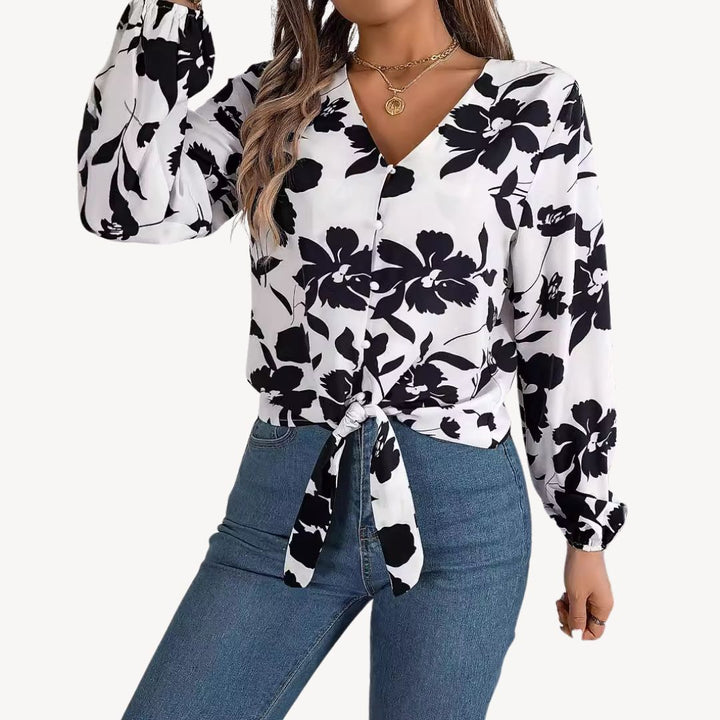 Floral V-Neck Blouse Long Sleeve | Loravelle