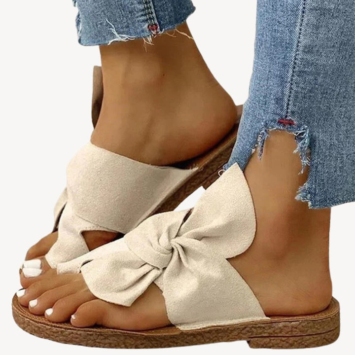 Orthopedic Women's Fabric Bow Flat Sandals | Loravelle