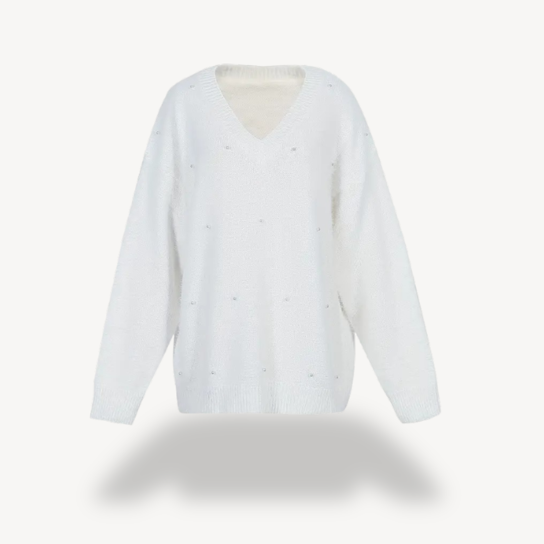 Pearl Detail V-Neck Sweater for Women | Loravelle
