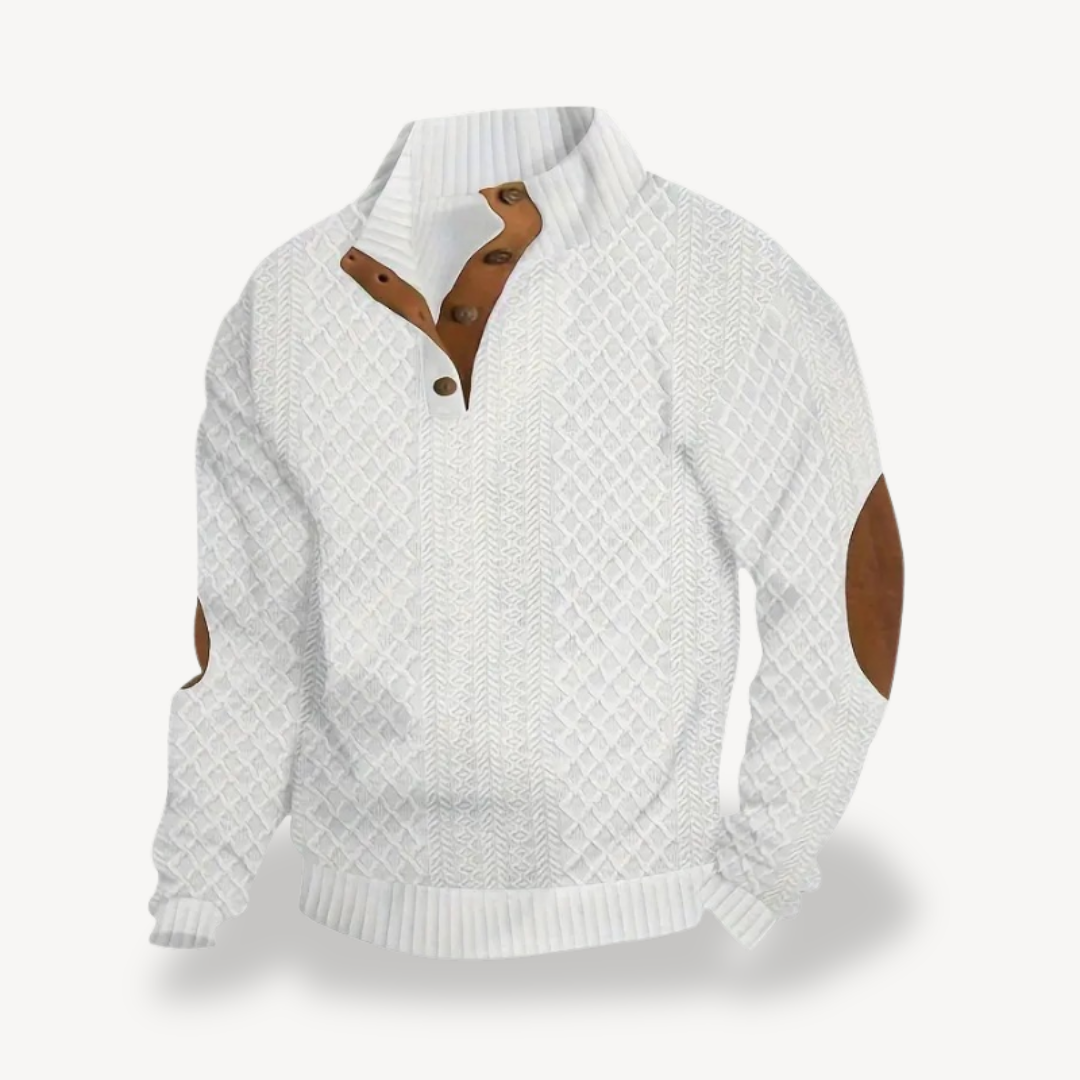 Men's Stylish Zip-up Sweater with Leather Elbow Patches | Loravelle