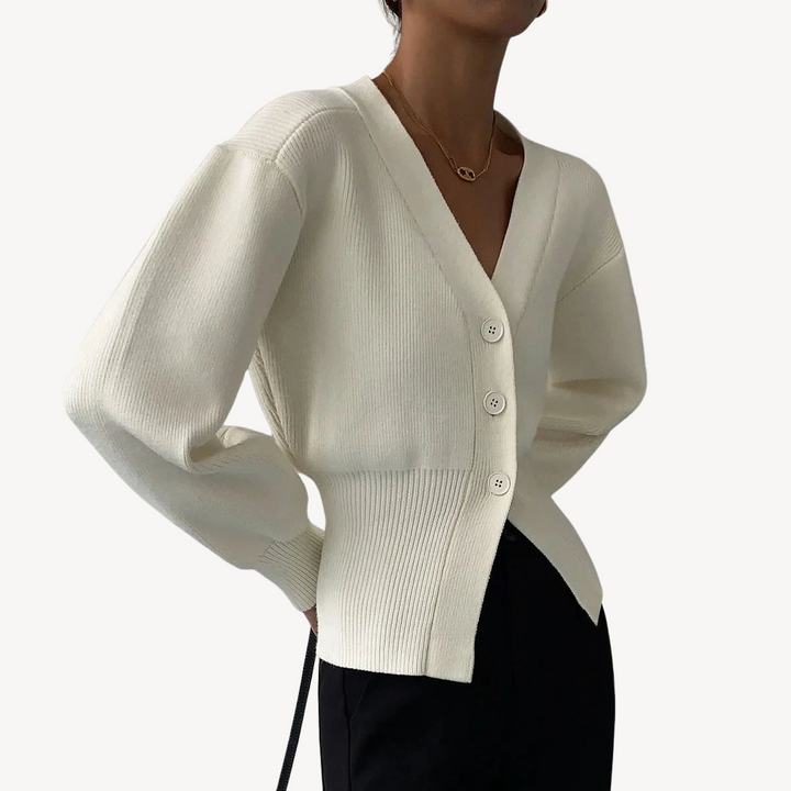 V-neck Ribbed Cardigan Sweater | Loravelle