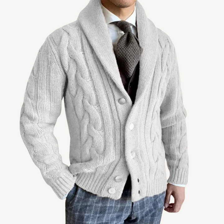 Men's Cable Knit Shawl Cardigan Sweater | Loravelle