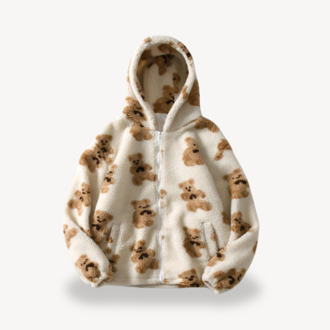 Teddy Bear Pattern Hooded Jacket for Women | Loravelle