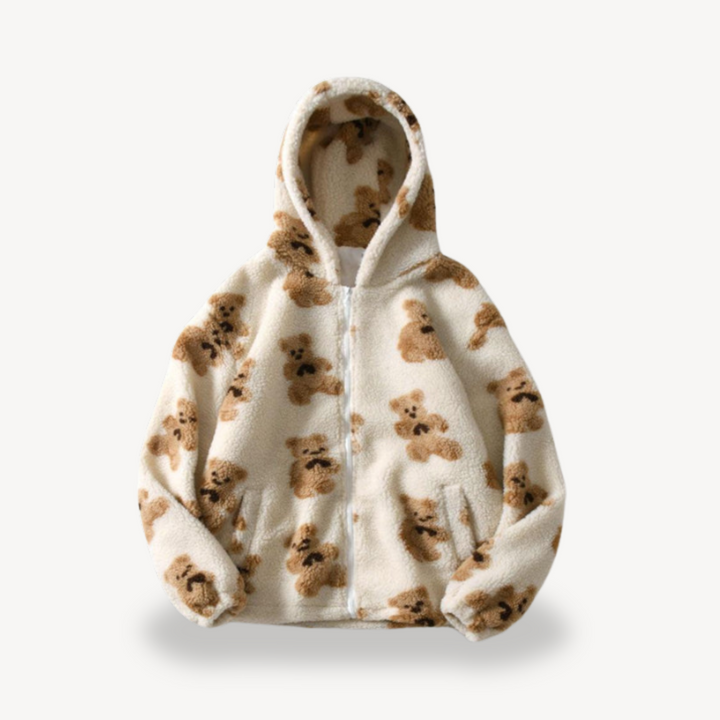 Teddy Bear Pattern Hooded Jacket for Women | Loravelle