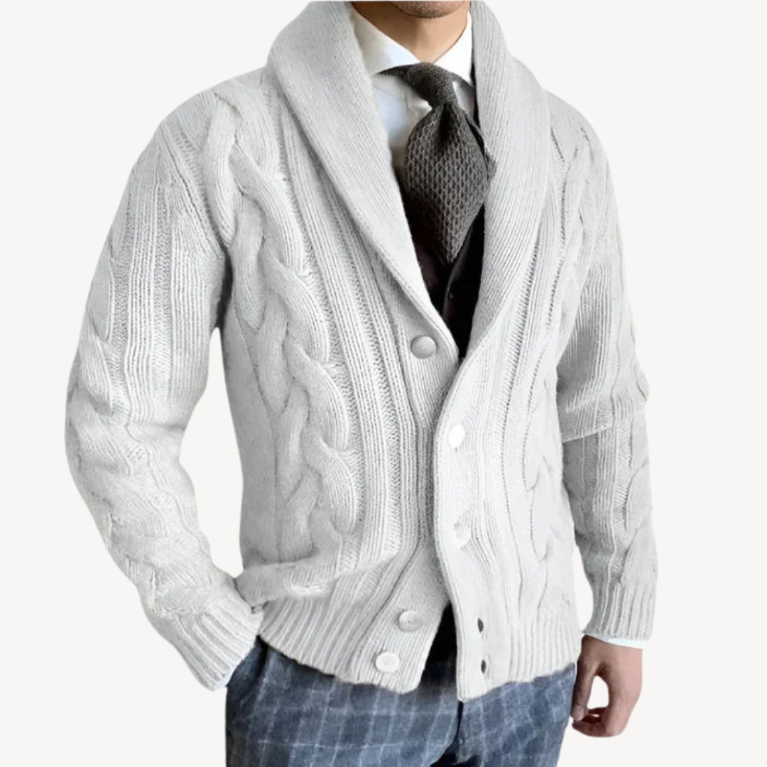 Men's Cable Knit Shawl Collar Cardigan | Loravelle